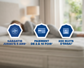 Matelas hybride 140x200 cm vue de dessus avec surmatelas zippé et 7 zones de confort
