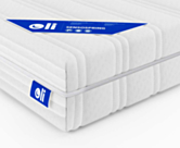 Détail du matelas Sensospring Oli 90x200 cm : coutil matelassé blanc, fermeture éclair déhoussable et étiquette de marque