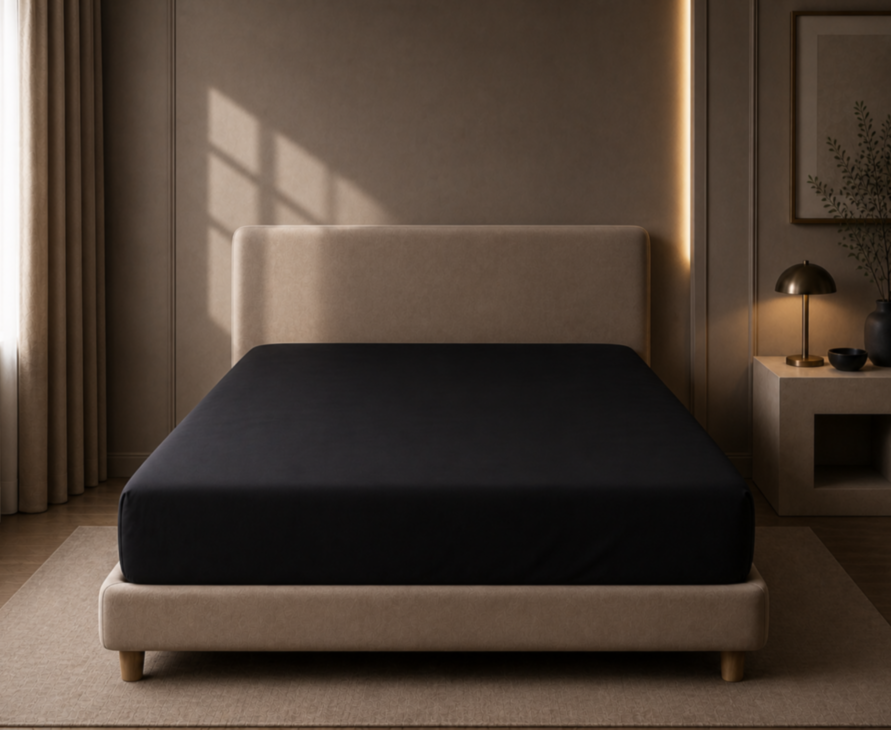 Drap-housse Satin Noir intense - Bonnet 35 - 140x200 cm