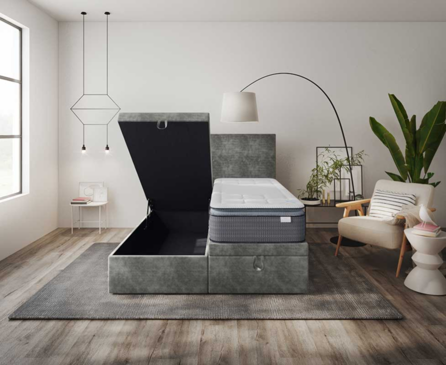 Lit Coffre Cassia Velours Gris - 160x200 cm