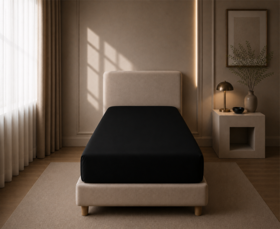 Drap-housse Satin Noir Intense Bonnet 35 - 90X190 cm