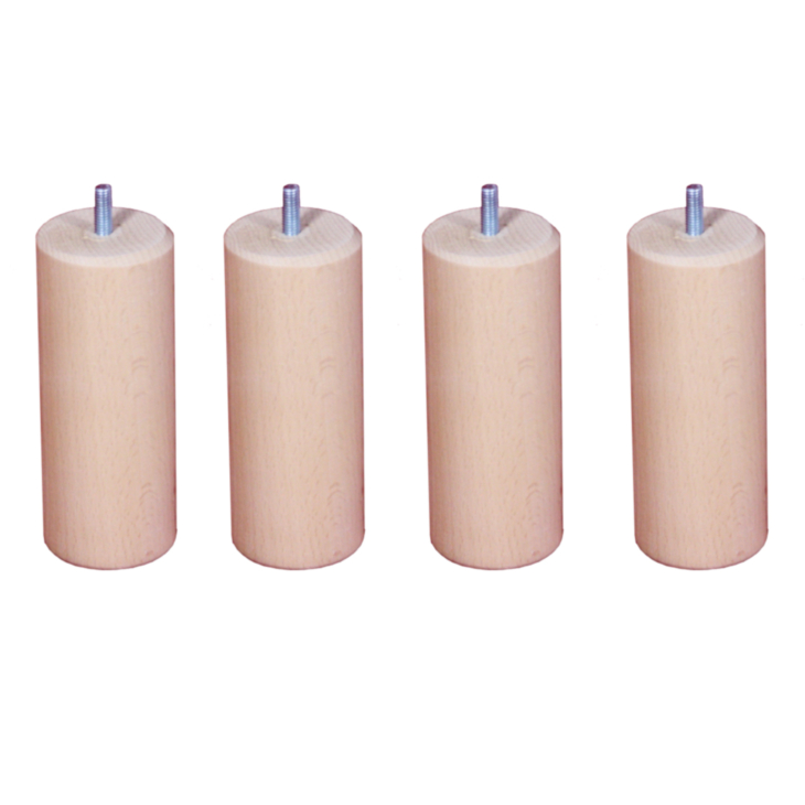 Lot de 4 pieds cylindriques Vernis Clair - H15 cm