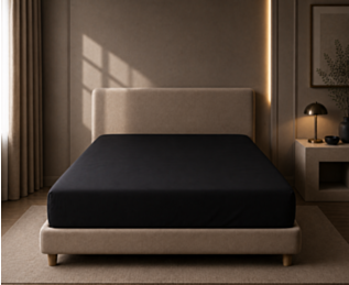 Ambiance drap housse satin noir intense Bonnet 35 - 140x190